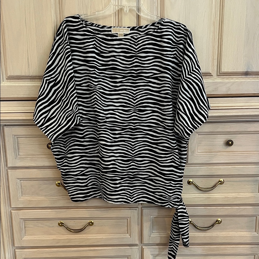 MICHAEL Michael Kors Black and White Zebra Tie-Side Top